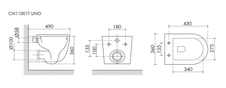 Унитаз подвесной Ceramica Nova UNO CN11001T белый с сиденьем микролифт смыв торнадо